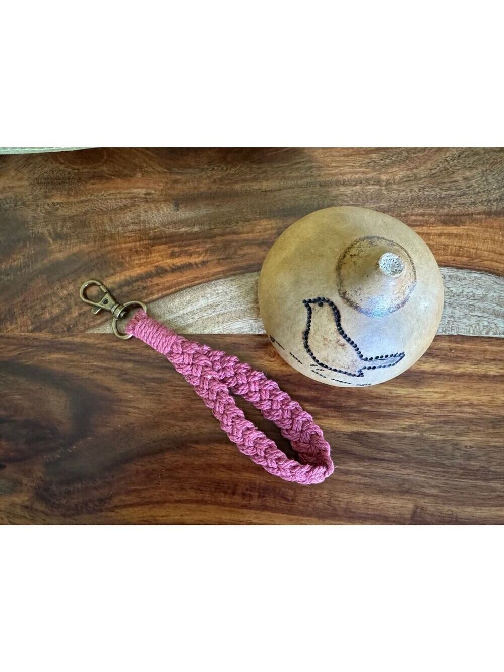 Pink Wristlet Purse Strap Macrame Pink Bag Charm Keychain Accessory NEW